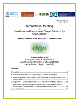 Reunión Internacional Sobre Vigilancia Y Prevención De La Enfermedad De Chagas En La Amazonia