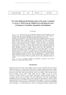 New and Additional Distribution Data of the Genus Acupalpus LATREILLE 1829 from the Middle East and Adjacent Areas (Coleoptera, Carabidae, Harpalini, Stenolophina)