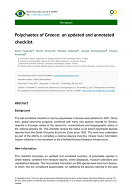 Polychaetes of Greece: an Updated and Annotated Checklist