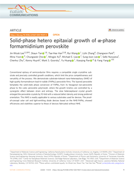 Solid-Phase Hetero Epitaxial Growth of Î±-Phase Formamidinium Perovskite