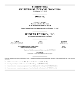 WESTAR ENERGY, INC. (Exact Name of Registrant As Specified in Its Charter)