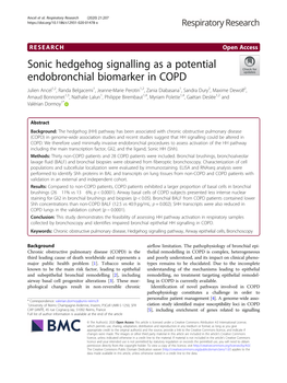 Sonic Hedgehog Signalling As a Potential Endobronchial Biomarker