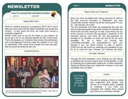 NEWSLETTER Page 2 NEWSLETTER Report from Your Treasurer SOUTH LEICESTER BIRDWATCHERS Issue No