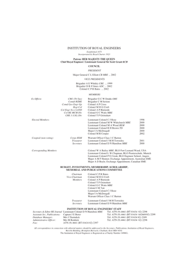 INSTITUTION of ROYAL ENGINEERS Established 1875 Incorporated by Royal Charter 1923