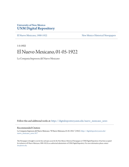 El Nuevo Mexicano, 01-05-1922 La Compania Impresora Del Nuevo Mexicano