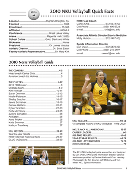 2010 NKU Volleyball Quick Facts