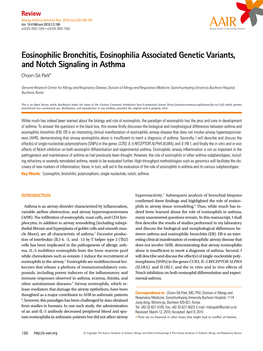 Eosinophilic Bronchitis, Eosinophilia Associated Genetic Variants, and Notch Signaling in Asthma Choon-Sik Park*