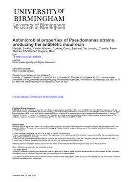 Antimicrobial Properties of Pseudomonas Strains Producing