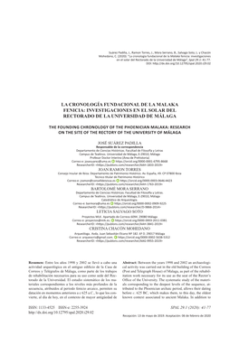 La Cronología Fundacional De La Malaka Fenicia: Investigaciones En El Solar Del Rectorado De La Universidad De Málaga”, Spal 29.1: 41‑77