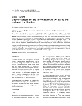 Case Report Chondrosarcoma of the Larynx: Report of Two Cases and Review of the Literature