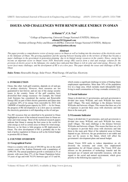 Issues and Challenges with Renewable Energy in Oman