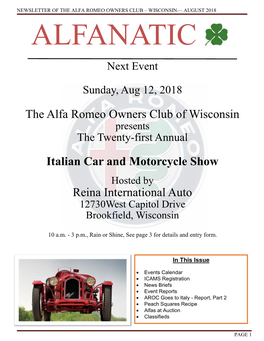 The Alfa Romeo Owners Club of Wisconsin Italian Car And