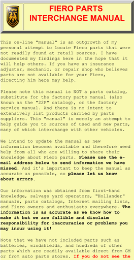 Fiero Parts Interchange Manual