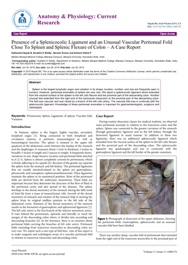 Presence of a Splenicocolic Ligament and an Unusual Vascular