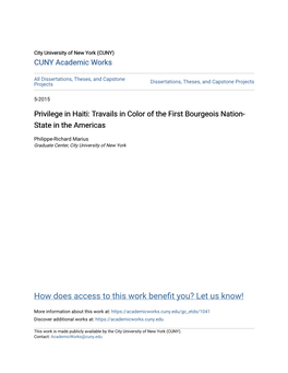 Privilege in Haiti: Travails in Color of the First Bourgeois Nation- State in the Americas