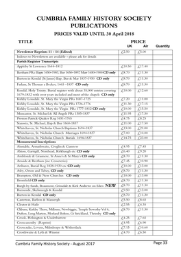 Cumbria Family History Society Publications