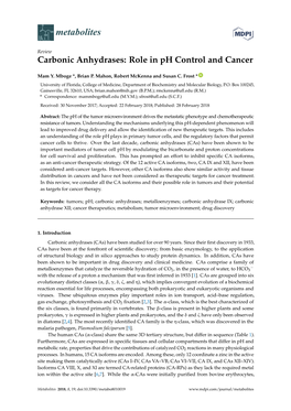 Carbonic Anhydrases: Role in Ph Control and Cancer