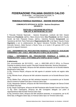 Federazione Italiana Giuoco Calcio 00198 Roma – Via Gregorio Allegri, 14 Casella Postale 2450