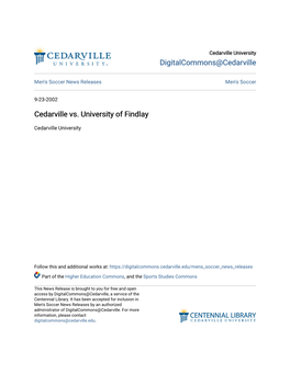 Cedarville Vs. University of Findlay