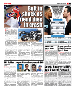 Bolt in Shock As Friend Dies in Crash