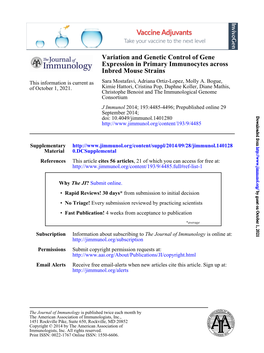 Inbred Mouse Strains Expression in Primary Immunocytes Across