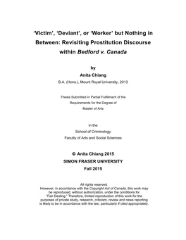 Revisiting Prostitution Discourse Within Bedford V. Canada