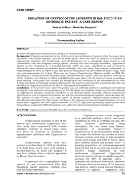 Isolation of Cryptococcus Laurentii in Bal Fluid in an Asthmatic Patient -A Case Report