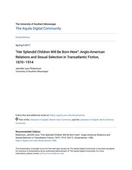 Her Splendid Children Will Be Born Here”: Anglo-American Relations and Sexual Selection in Transatlantic Fiction, 1870–1914