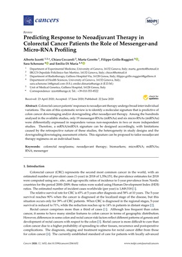 Predicting Response to Neoadjuvant Therapy in Colorectal Cancer Patients the Role of Messenger-And Micro-RNA Proﬁling