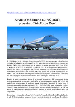 Al Via Le Modifiche Sul VC-25B Il Prossimo “Air Force One”