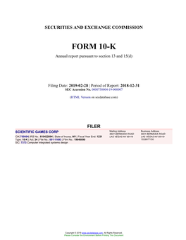 SCIENTIFIC GAMES CORP Form 10-K Annual Report Filed 2019-02-28