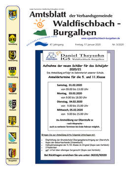 47. Jahrgang Freitag, 17. Januar 2020 Nr. 3/2020 Seite 2 Amtsblatt Waldfischbach-Burgalben 17