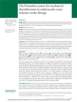 The Penumbra System for Mechanical Thrombectomy in Endovascular Acute Ischemic Stroke Therapy