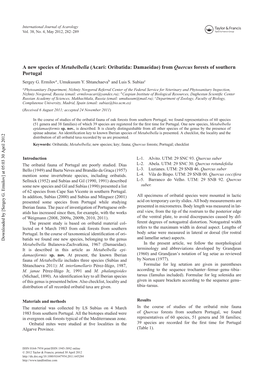 A New Species of Metabelbella (Acari: Oribatida: Damaeidae) from Quercus Forests of Southern Portugal Sergey G