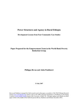 Power Structures and Agency in Rural Ethiopia