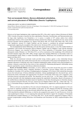 Note on Taxonomic History, Thoraco-Abdominal Articulation, and Current Placement of Millieriidae (Insecta: Lepidoptera)