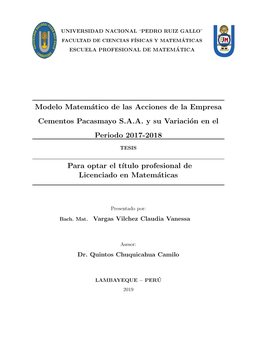 Modelo Matemático De Las Acciones De La Empresa Cementos