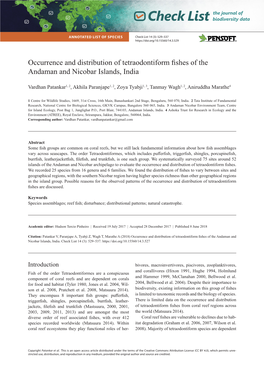 Occurrence and Distribution of Tetraodontiform Fishes of the Andaman and Nicobar Islands, India