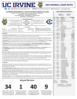 2021 Baseball Game Notes