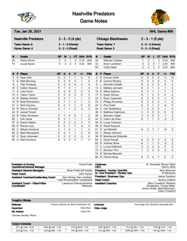 Nashville Predators Game Notes