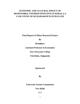 Economic and Cultural Impact of Responsible Tourism Initiative in Kerala-A Case Study of Kumarakom Panchayath