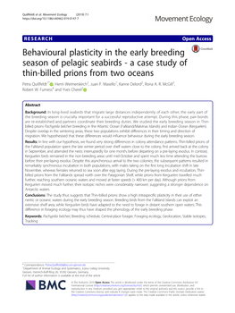 Behavioural Plasticity in the Early Breeding Season of Pelagic