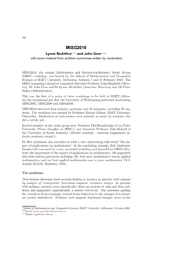 MISG2010 Lynne Mcarthur∗ ∗∗ and John Gear∗ ∗∗∗ with Some Material from Problem Summaries Written by Moderators