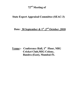 72 Meeting of State Expert Appraisal Committee (SEAC-3) Date