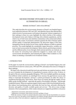 Socioeconomic Dynamics of Local Authorities in Israel