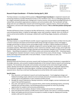 Research Project Coordinator – FT Position Starting April 1, 2019