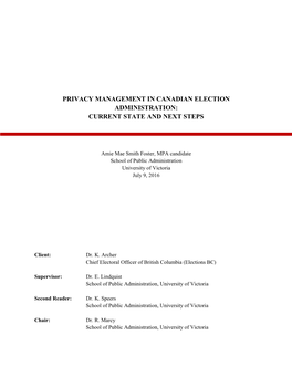 Privacy Management in Canadian Election Administration: Current State and Next Steps