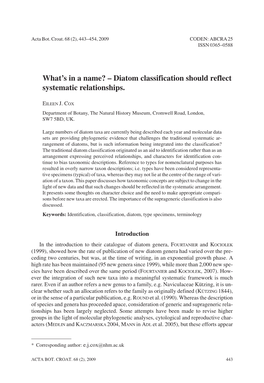 Diatom Classification Should Reflect Systematic Relationships