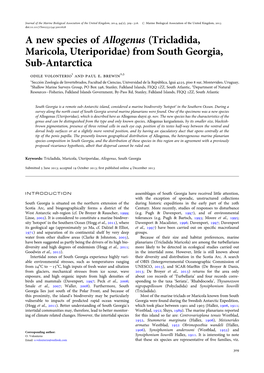 A New Species of Allogenus (Tricladida, Maricola, Uteriporidae) from South Georgia, Sub-Antarctica Odile Volonterio1 and Paul E