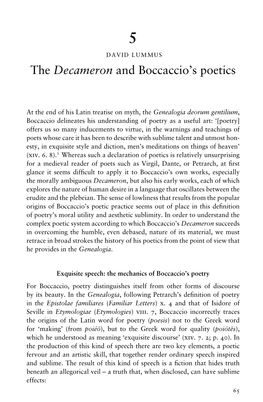 The Decameron and Boccaccio's Poetics